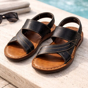 Men's Fashion Sandals Slip On Wear With Or Without Ankle Strap Size 9.5 Black